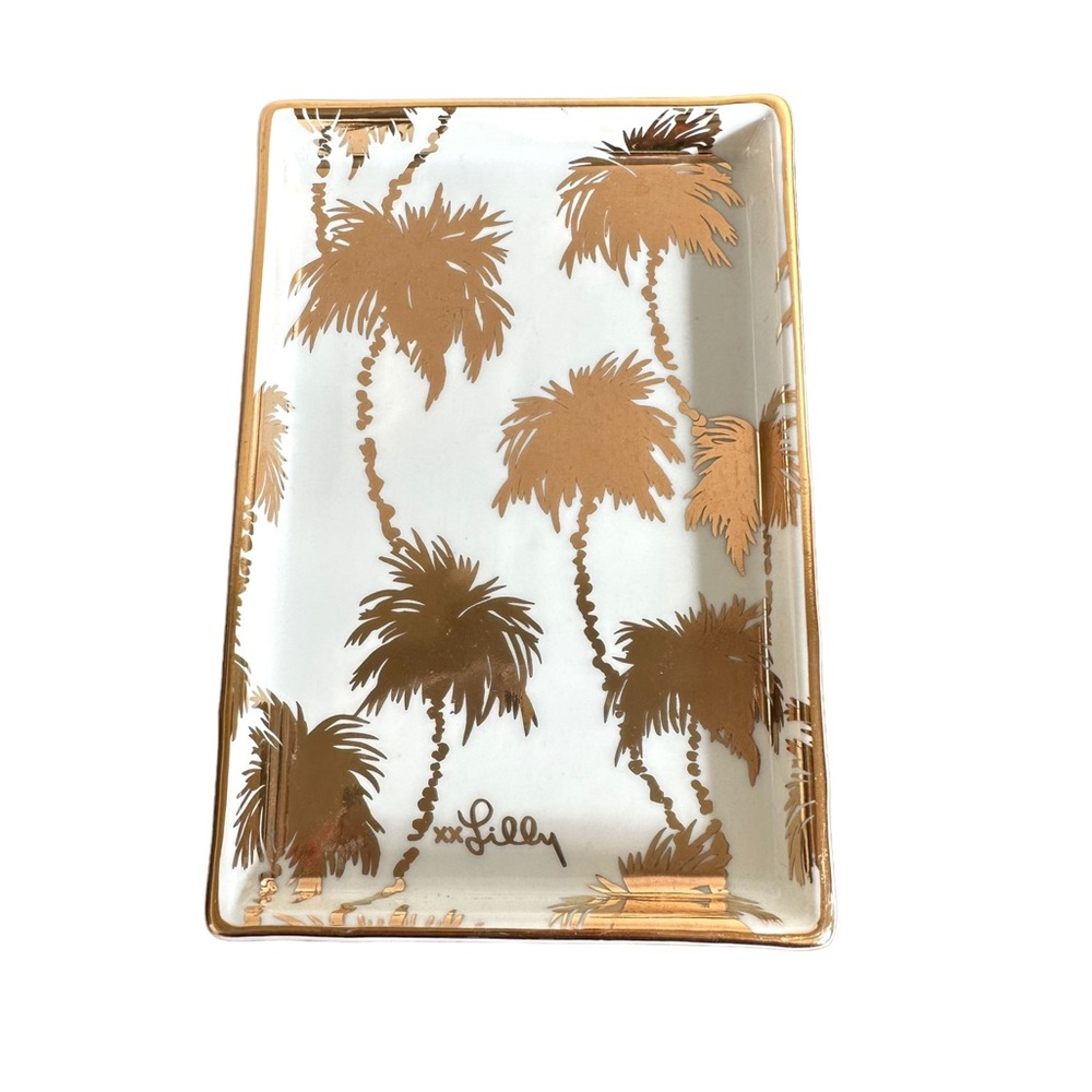 LILLY PULITZER DISH GOLD PALM TREE TRINKET TRAY